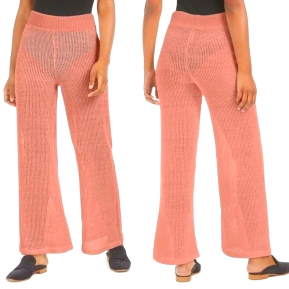 NWT Free People Summer Nights Wide Leg Sweater Knit Pants Rose Coral, Size M - Picture 4 of 15